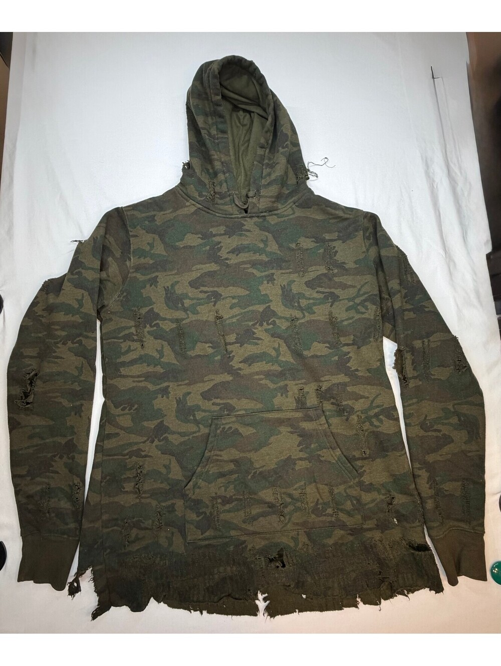 Dope Men's Hoodie Sweatshirt Distressed Camouflage Pullover Size Large Green